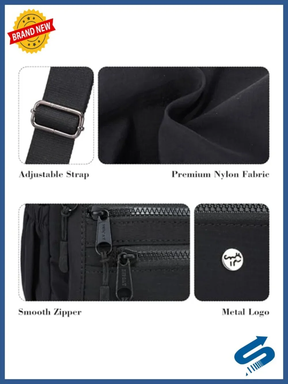 Nylon Crossbody Bag with 10 Pockets Lightweight Travel Purse